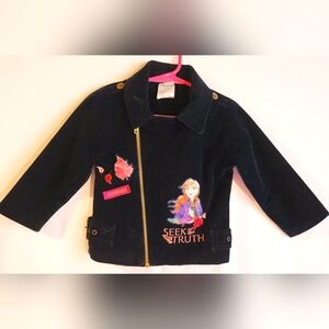 Disney Frozen II Navy Velour Girls Motorcycle Jacket